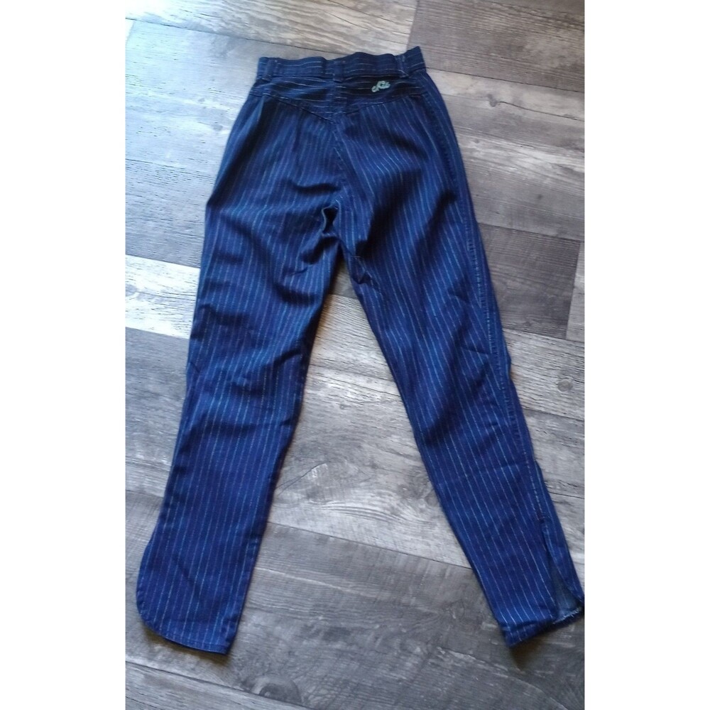 Chic Girls 6/7 Multicolor Pinstripe Blue Jeans, V Shaped Yoke In Back, Vtg 80s